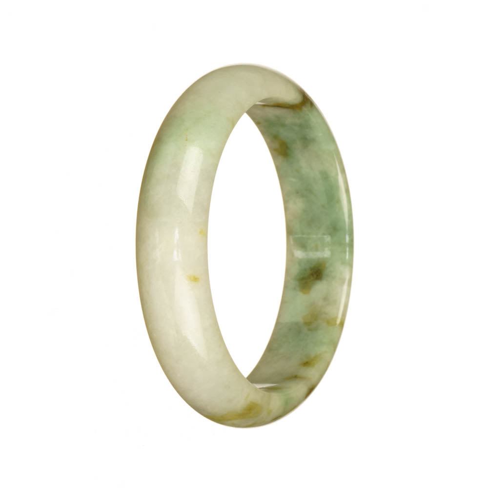 Certified Natural Light Green and White Pattern Burmese Jade Bangle - 54mm Half Moon