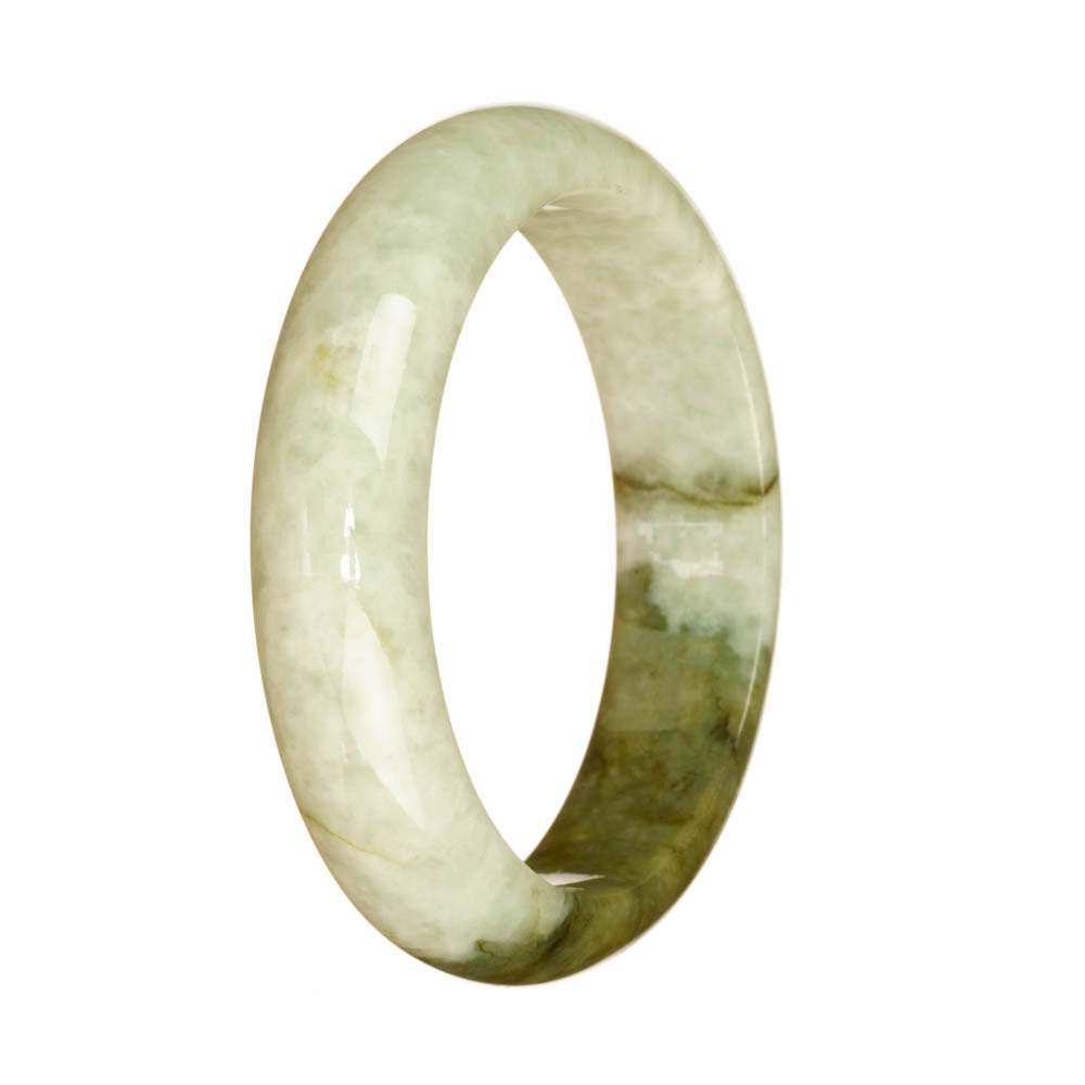 Real Natural White and Olive Green Burma Jade Bracelet - 56mm Half Moon