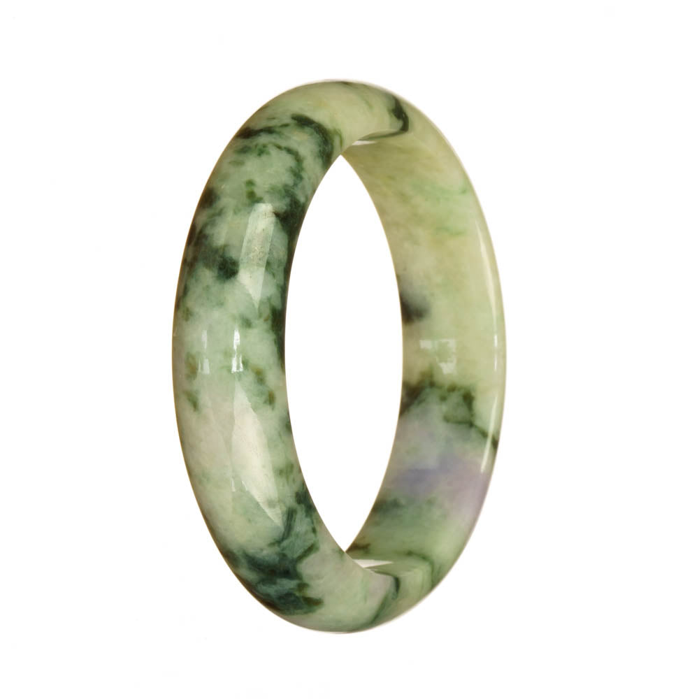 A beautiful light green and green pattern jade bracelet in a half moon shape, crafted with genuine Grade A jade. Perfect for adding an elegant touch to any outfit.