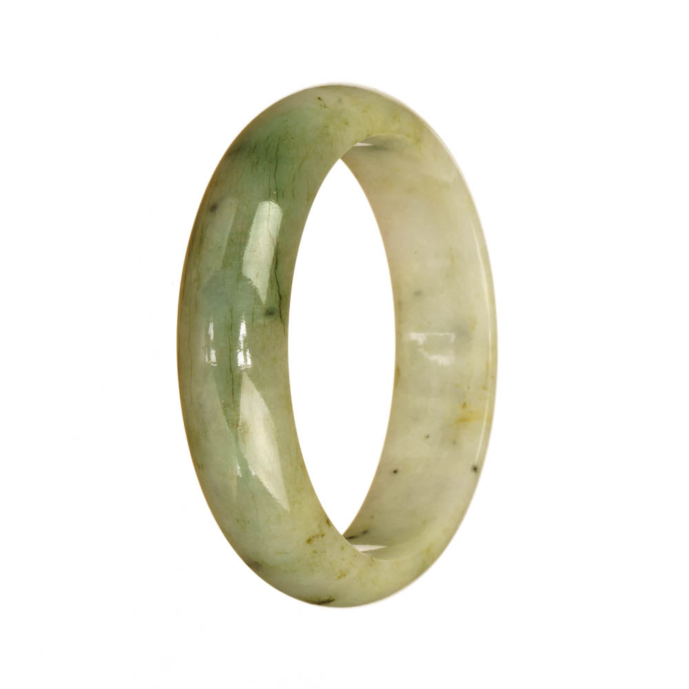 Authentic Natural White with Green Pattern Burma Jade Bangle - 54mm Half Moon