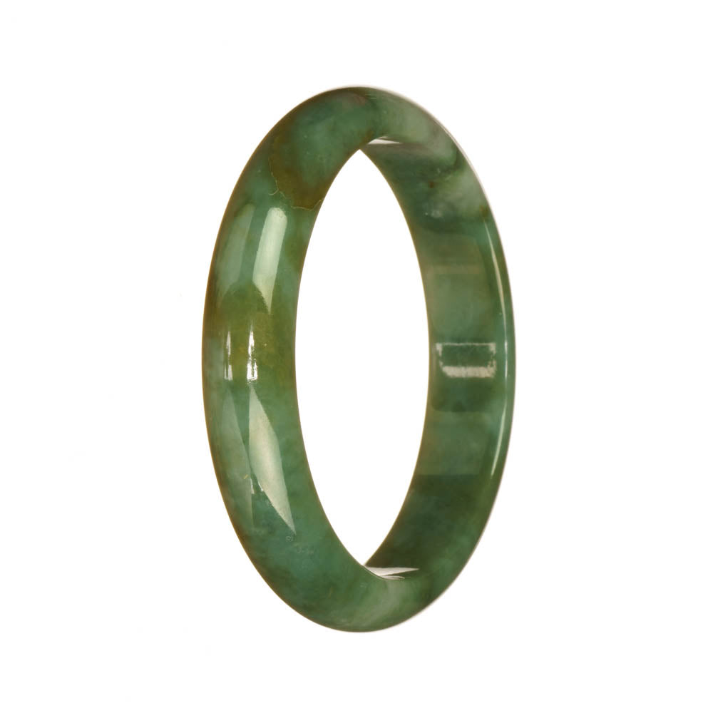 A half moon shaped, traditional jade bangle bracelet with a genuine Grade A green pattern.