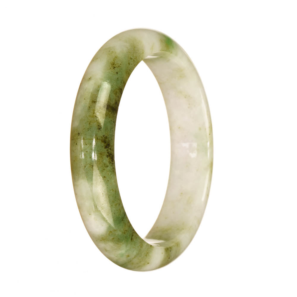 Genuine Natural White and Green Pattern Jadeite Jade Bangle Bracelet - 57mm Half Moon