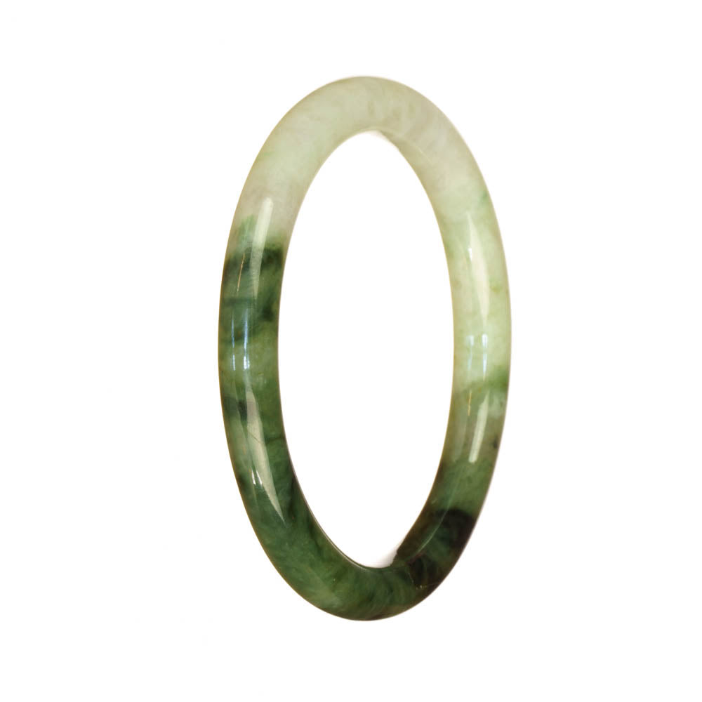 A beautiful, petite round bangle bracelet made of high-quality white and green patterned jade.