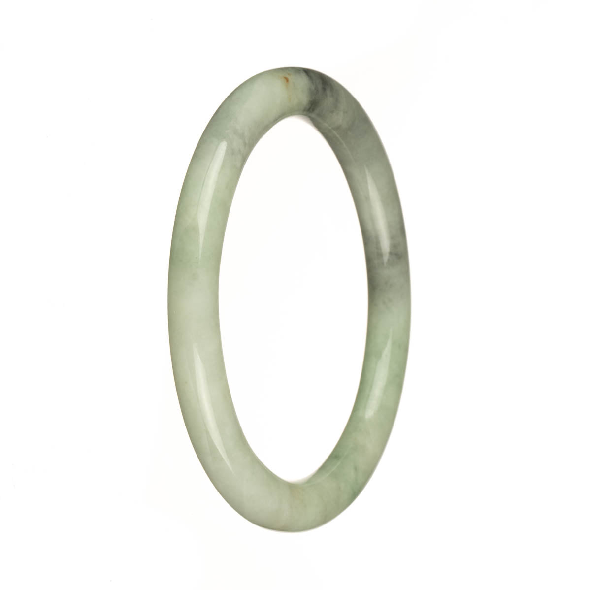 Real Grade A Green and Grey Traditional Jade Bangle - 59mm Petite Round