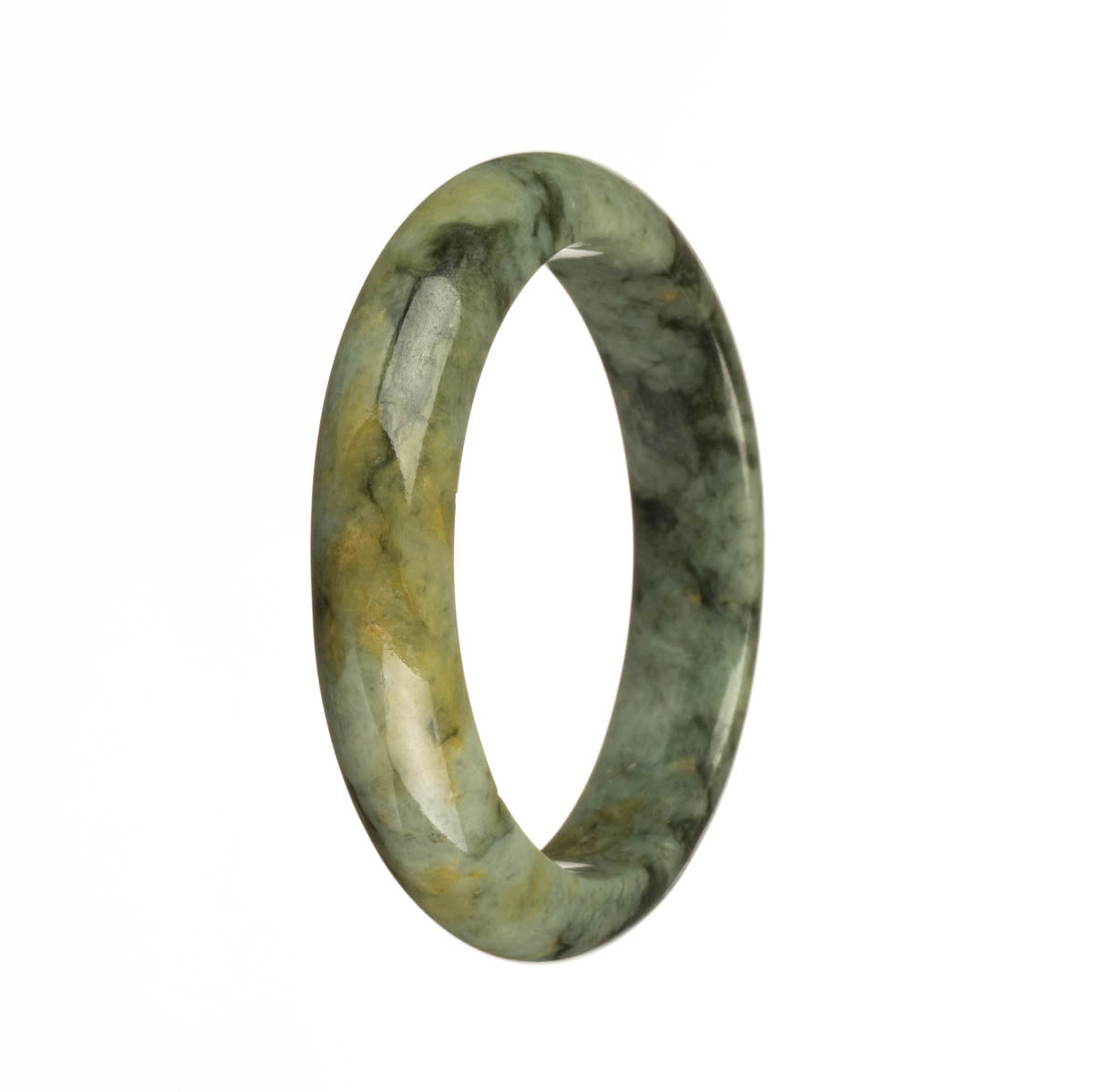 Real Grade A Green with Yellow and Green Patterns Jade Bracelet - 55mm Half Moon