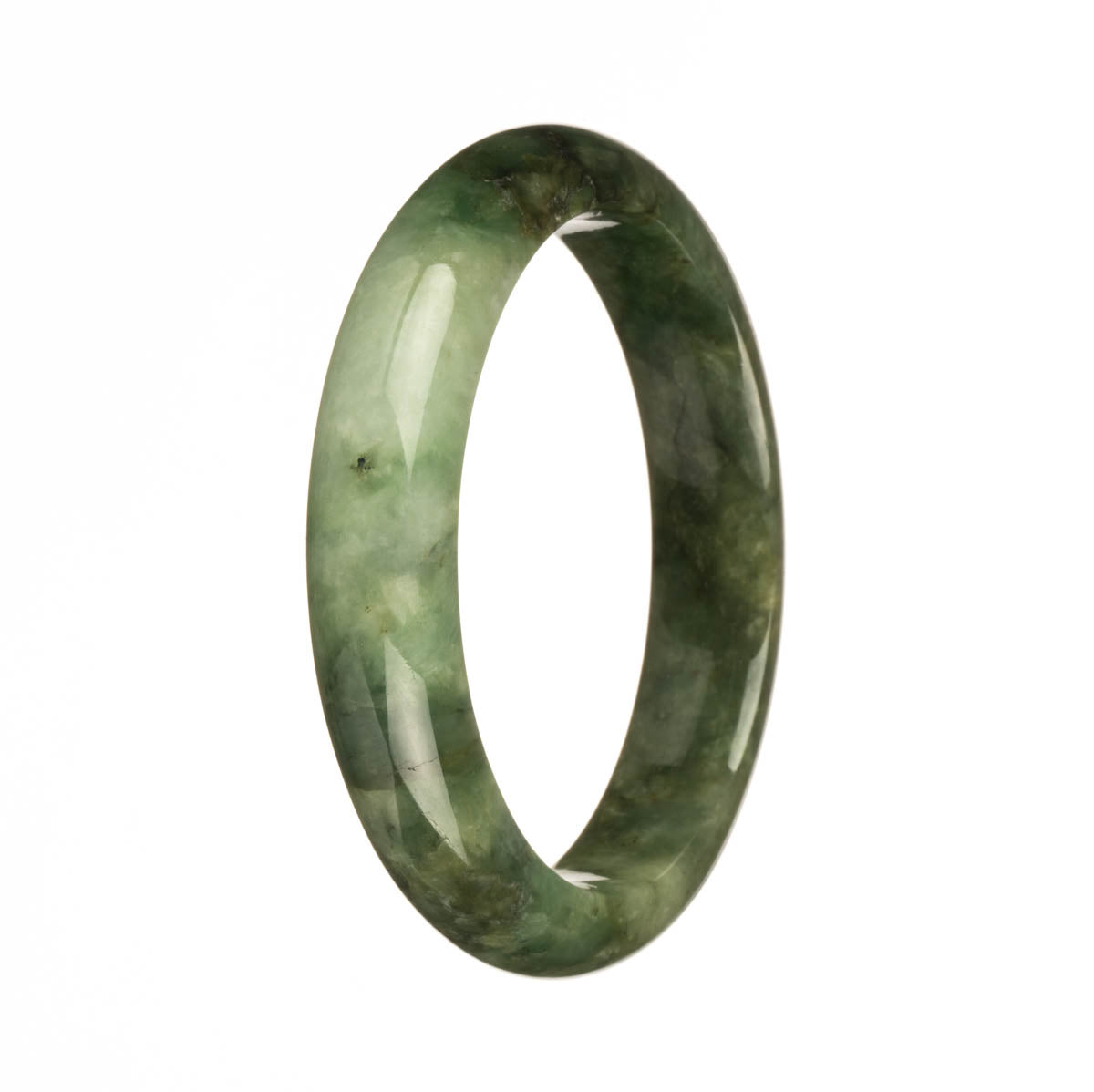 Real Type A Green Patterns Burma Jade Bangle - 58mm Half Moon