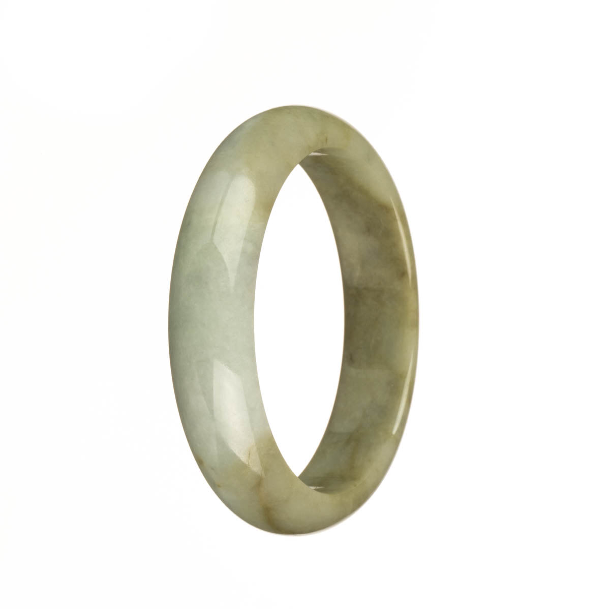 Genuine Type A Pale Green and Brown Jadeite Jade Bangle Bracelet - 54mm Half Moon