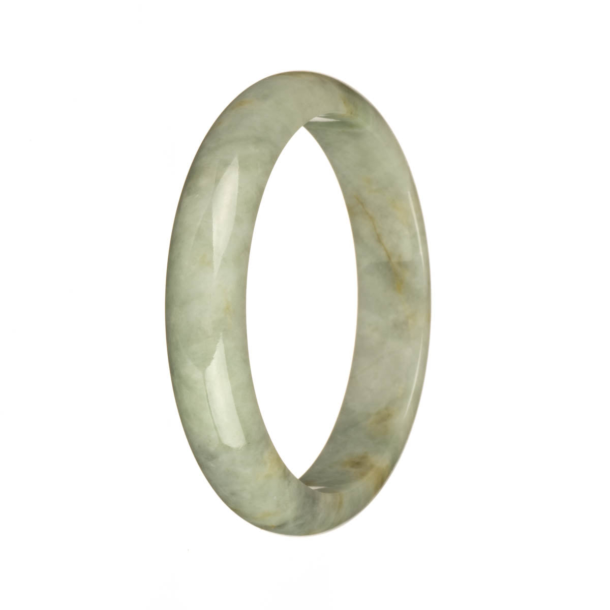 Genuine Natural Pale Grey with Pale Green and Brown Patterns Burmese Jade Bracelet - 59mm Half Moon