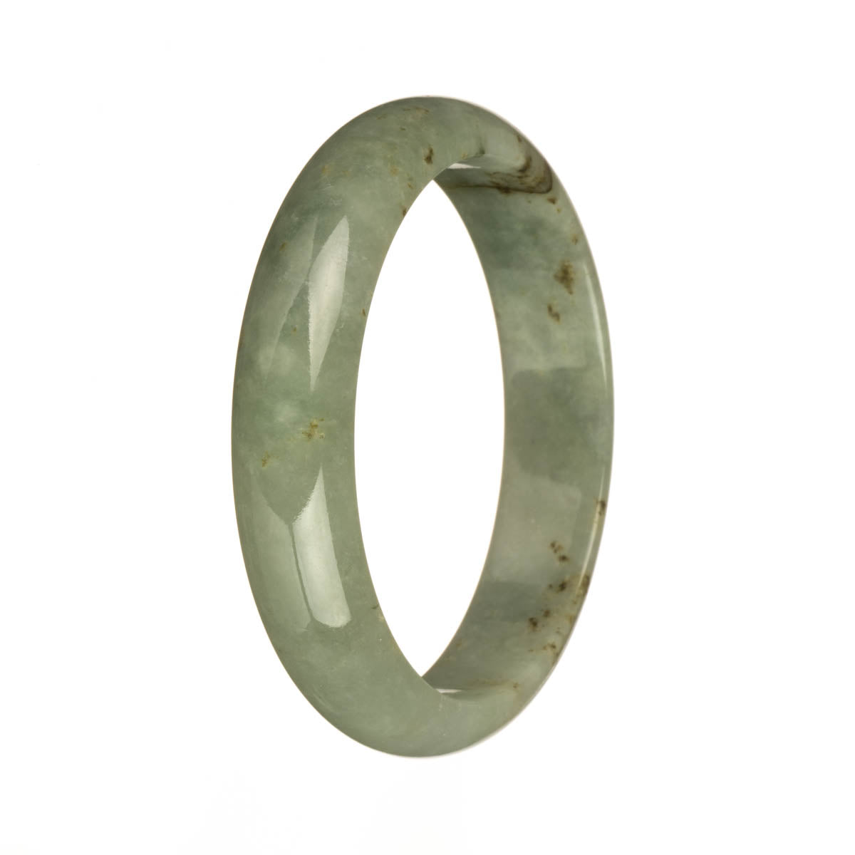 Authentic Untreated Pale Green with Brown Spots Jade Bangle - 60mm Half Moon