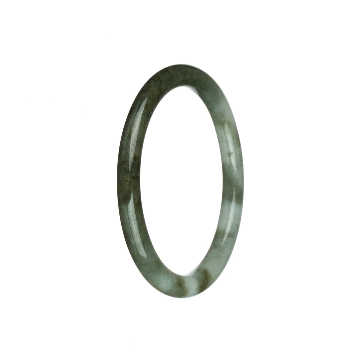 Authentic Grade A Olive Green with White Jadeite Jade Bangle - 61mm Petite Round