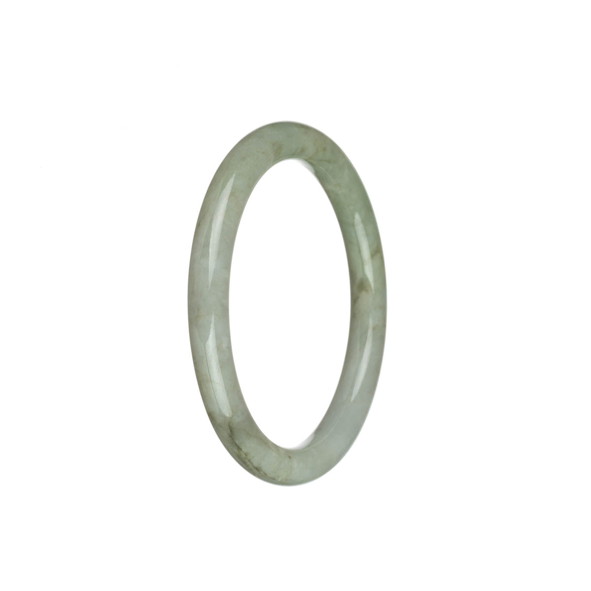 A pale green and white jadeite jade bracelet, certified Grade A. The bracelet features a petite round shape with a diameter of 56mm. Designed by MAYS™.