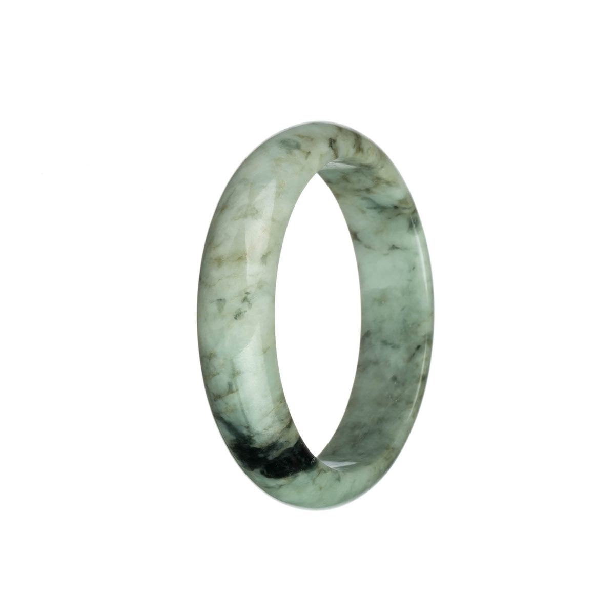 Authentic Type A Pale Green with Olive Green and Dark Green Patterns Jadeite Jade Bangle Bracelet - 58mm Half Moon