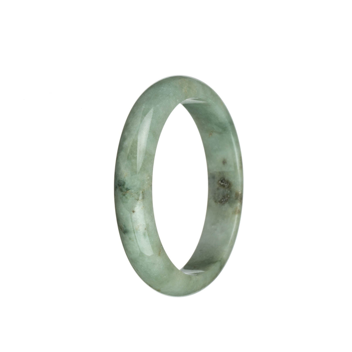 Certified Type A Green with Brown and Dark Green Specks Burma Jade Bracelet - 57mm Half Moon