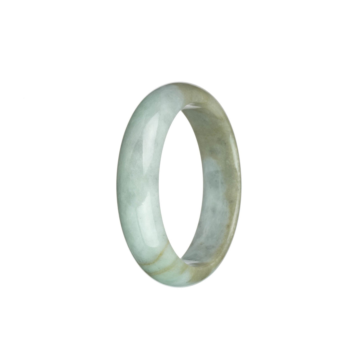 A beautiful half moon shaped jade bangle in genuine untreated grey with brown tones. This elegant piece is made from high-quality jadeite jade and is 53mm in size. Perfect for adding a touch of sophistication to any outfit.