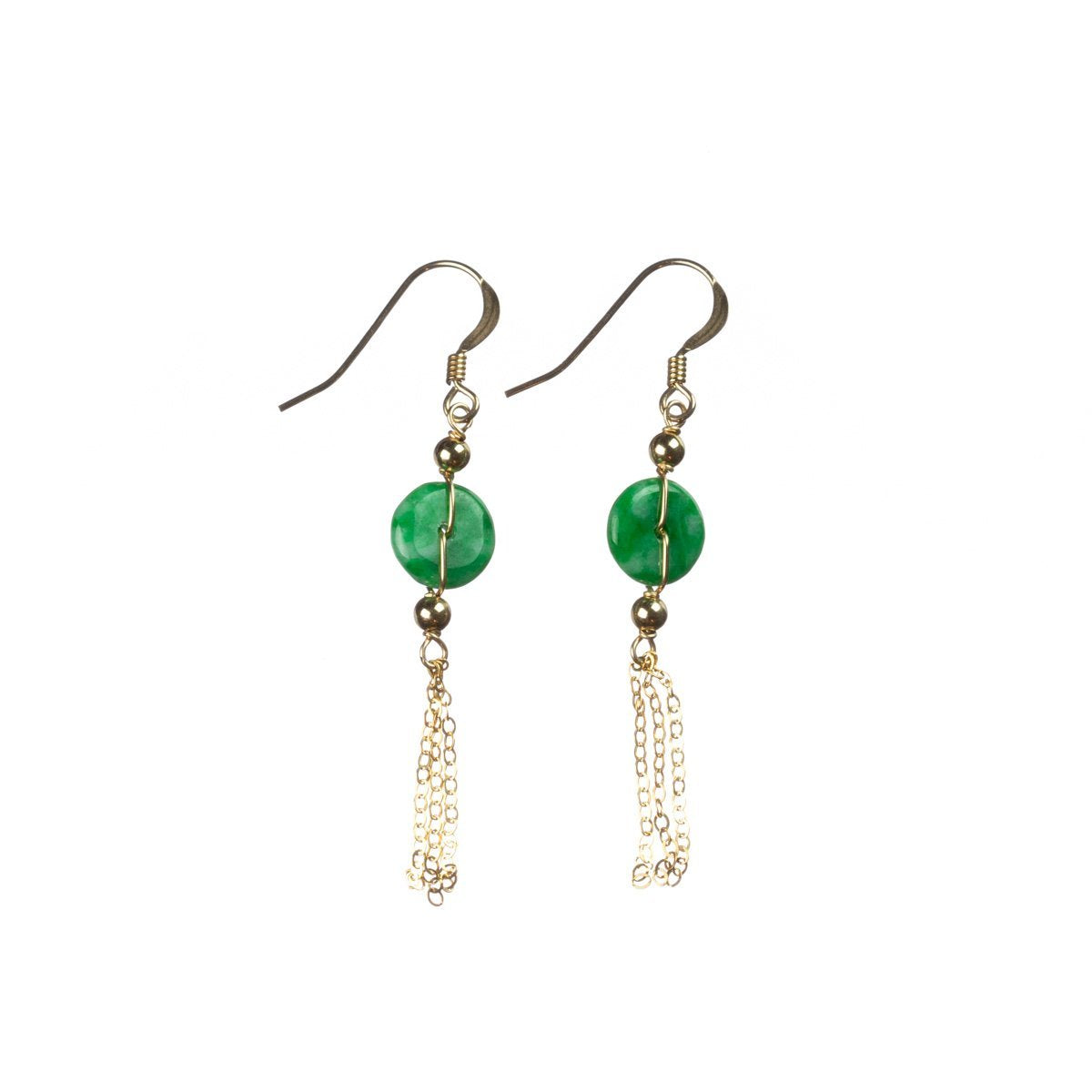 Emerald Green Jade Gold Drop Earrings