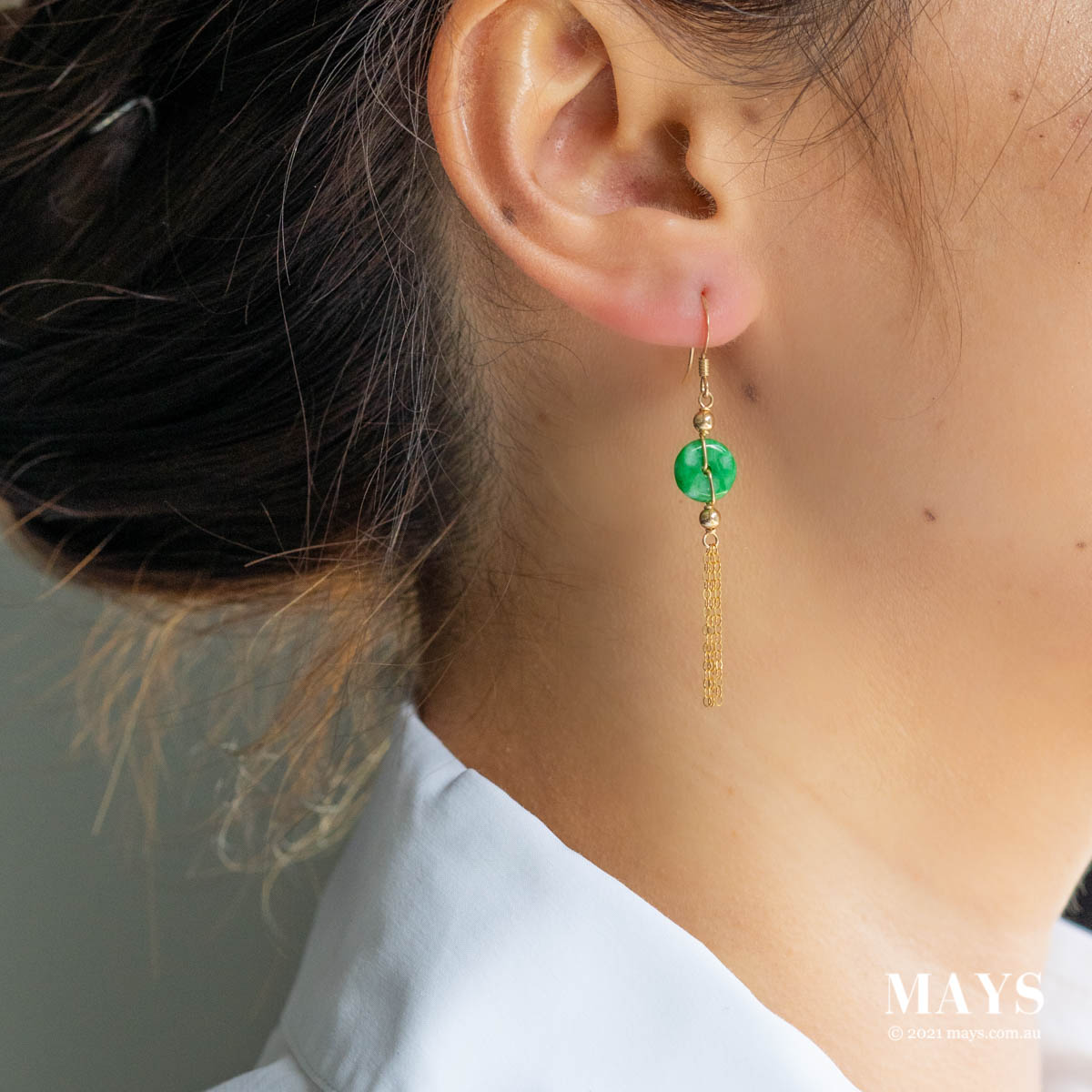 Emerald Green Jade Gold Drop Earrings