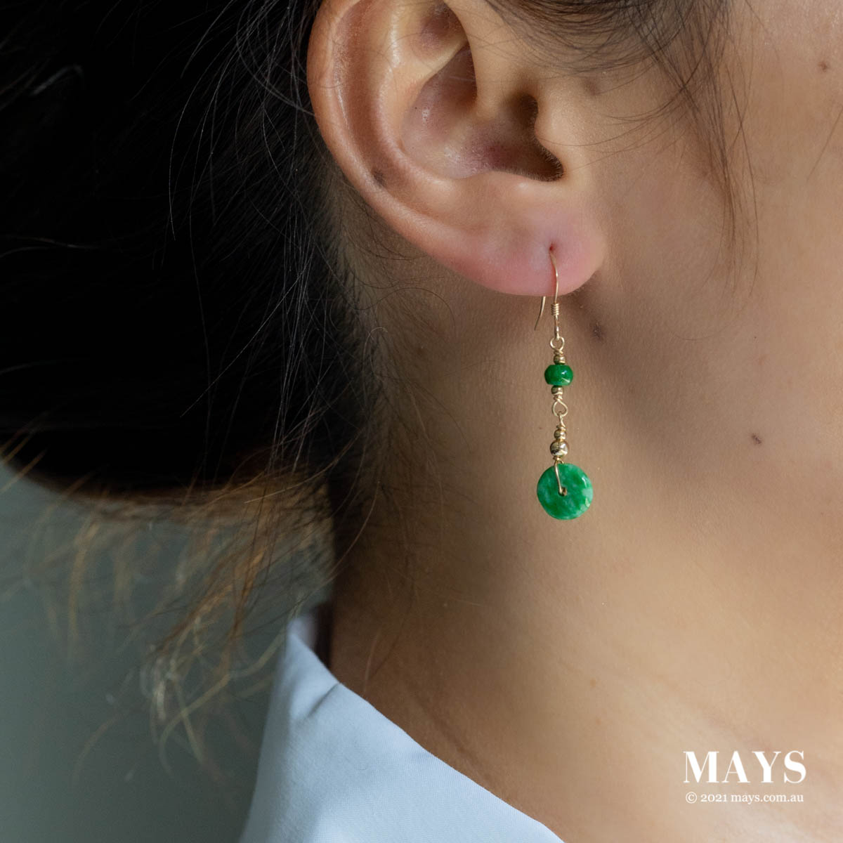 Emerald Green Jade Gold Drop Earrings