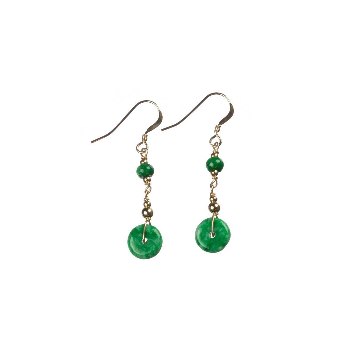 Emerald Green Jade Gold Drop Earrings