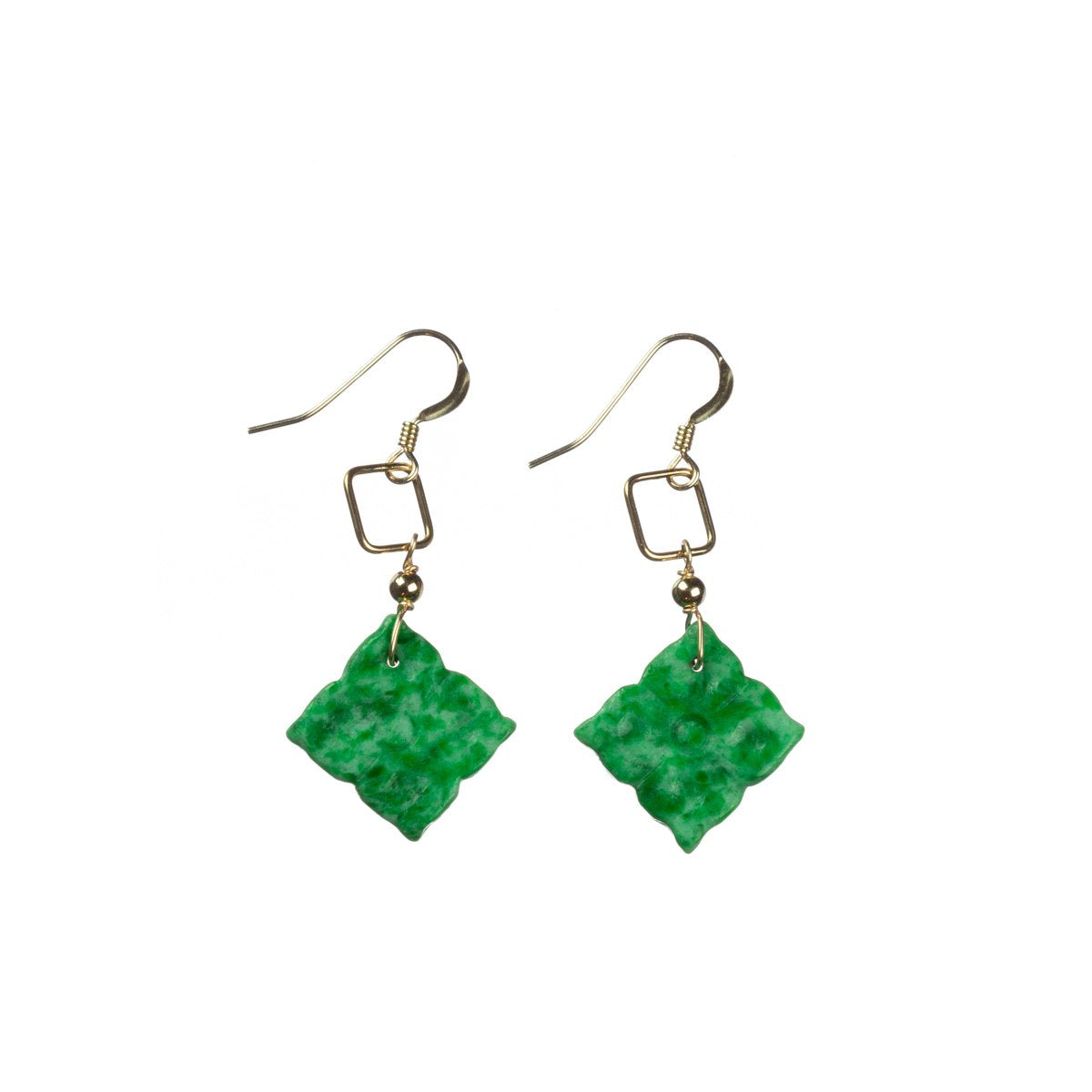 Emerald Green Jade Gold Drop Earrings