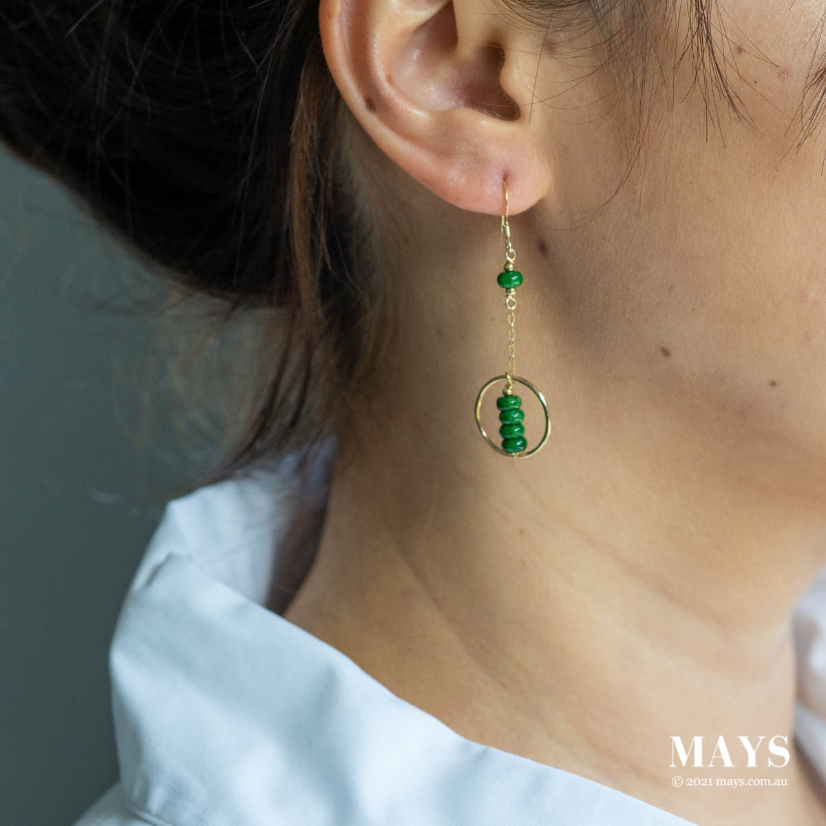 Emerald Green Jade Gold Drop Earrings