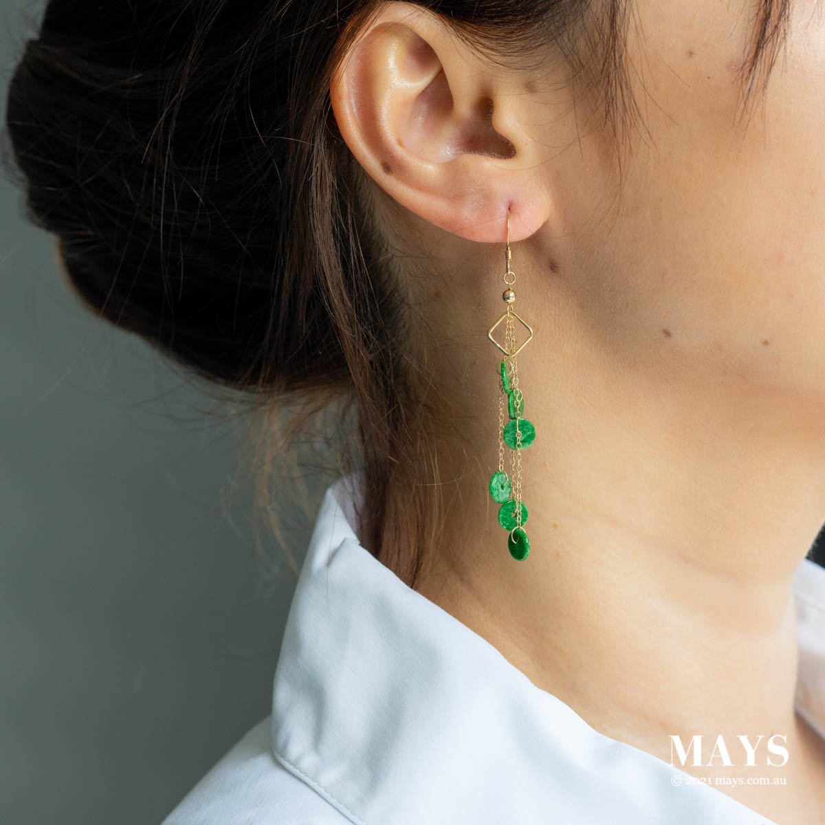 Imperial Green Jade Gold Drop Earrings