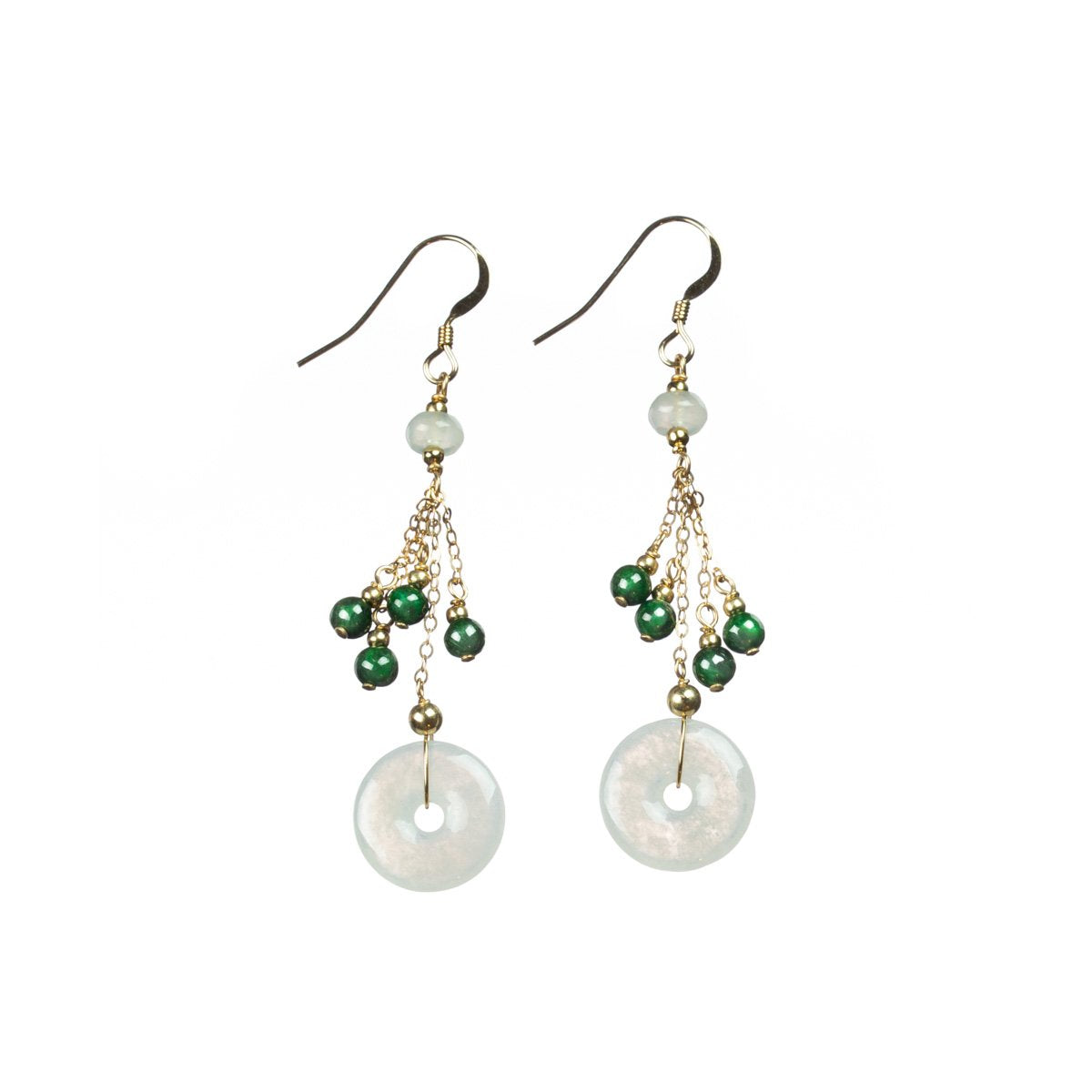 Icy White Jade Gold Drop Earrings