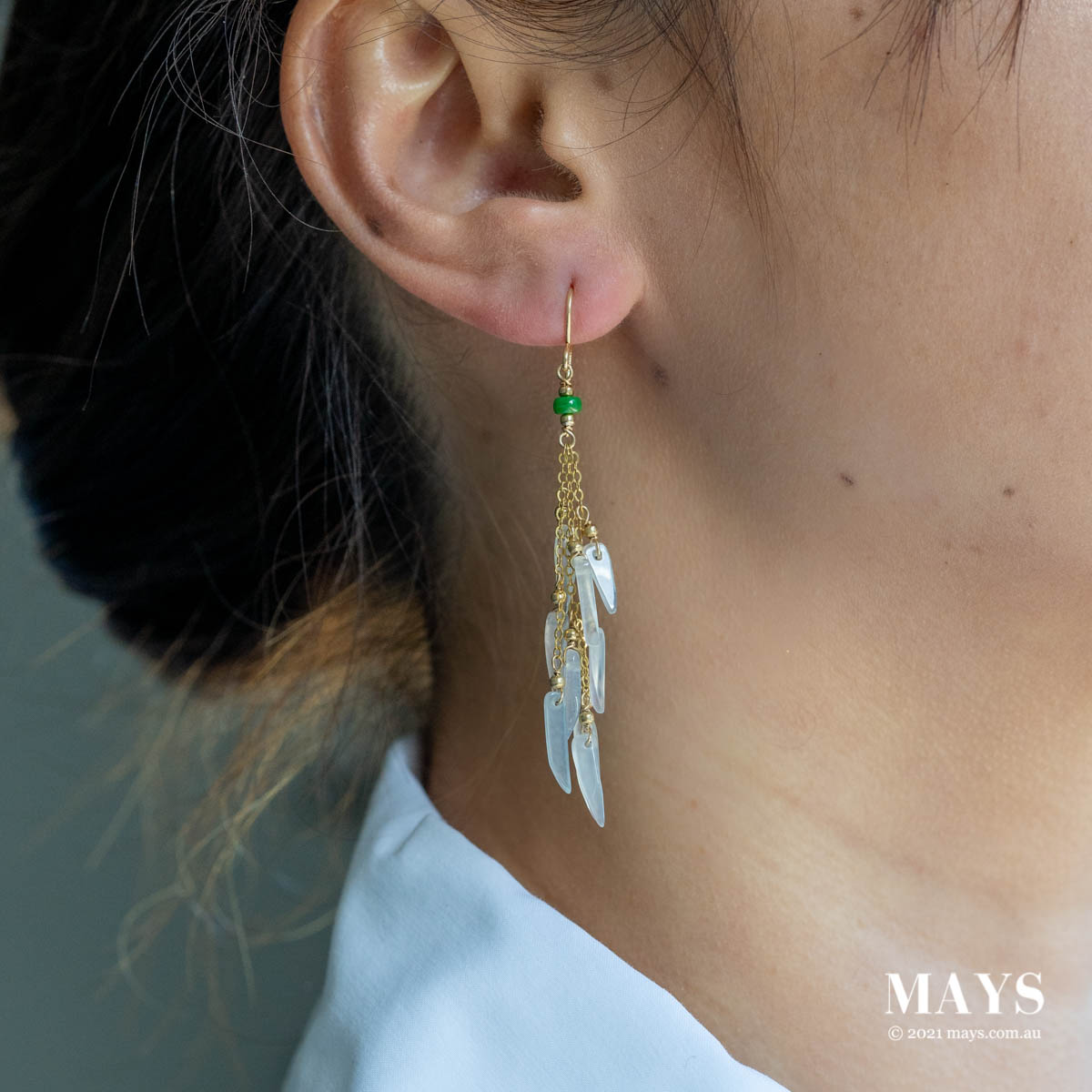 Icy White Jade Gold Drop Earrings