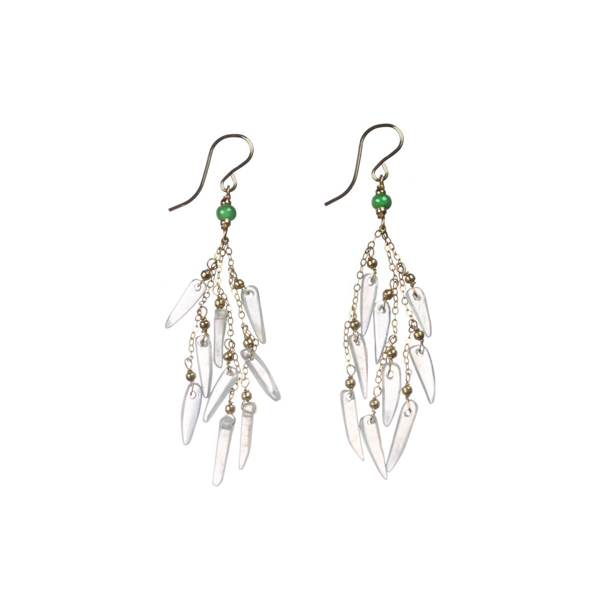 Icy White Jade Gold Drop Earrings