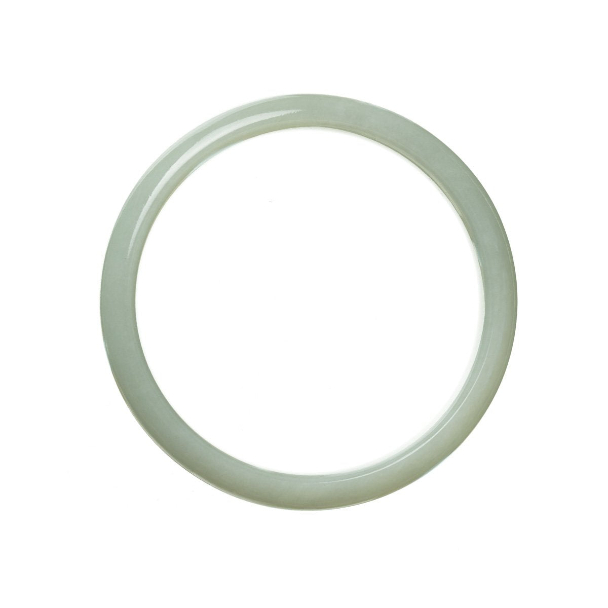 A pale green traditional jade bangle with a semi-round shape, measuring 56mm. Made from genuine grade A jade.
