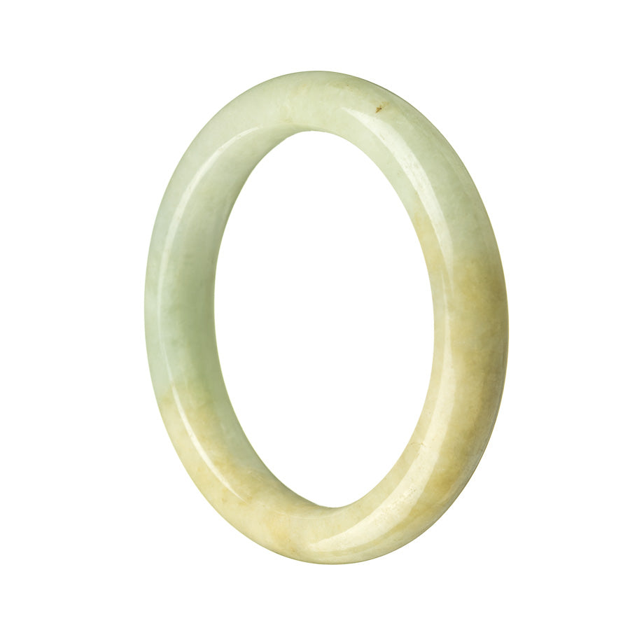 A pale green-brown Burmese Jade bangle with a semi-round shape, measuring 56mm. High-quality Grade A jade. Sold by MAYS.