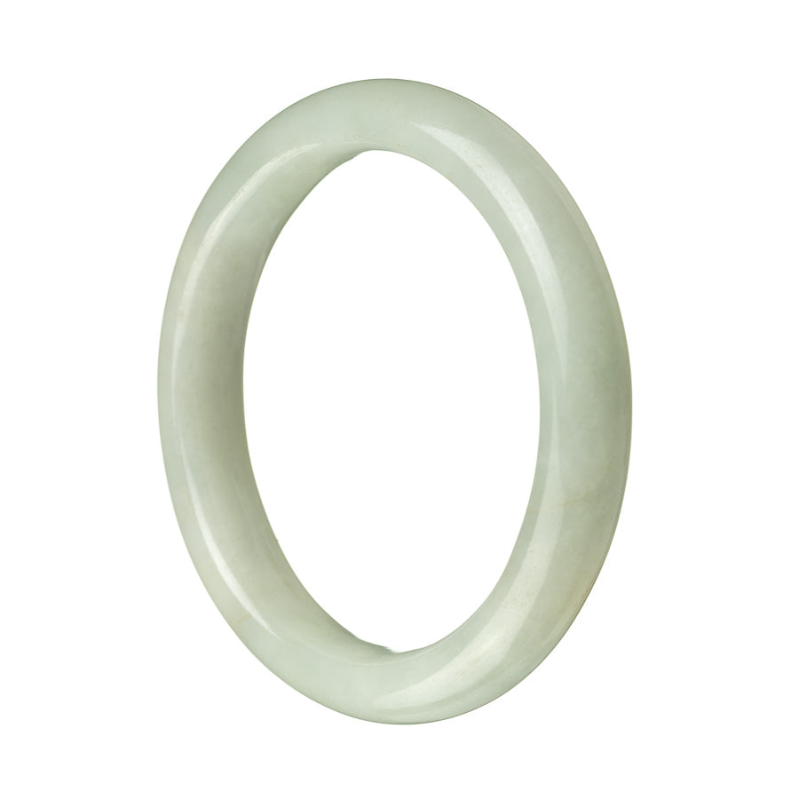 A pale green Burmese jade bracelet with a semi-round shape, measuring 59mm. The bracelet is authentic and made of Type A jade.