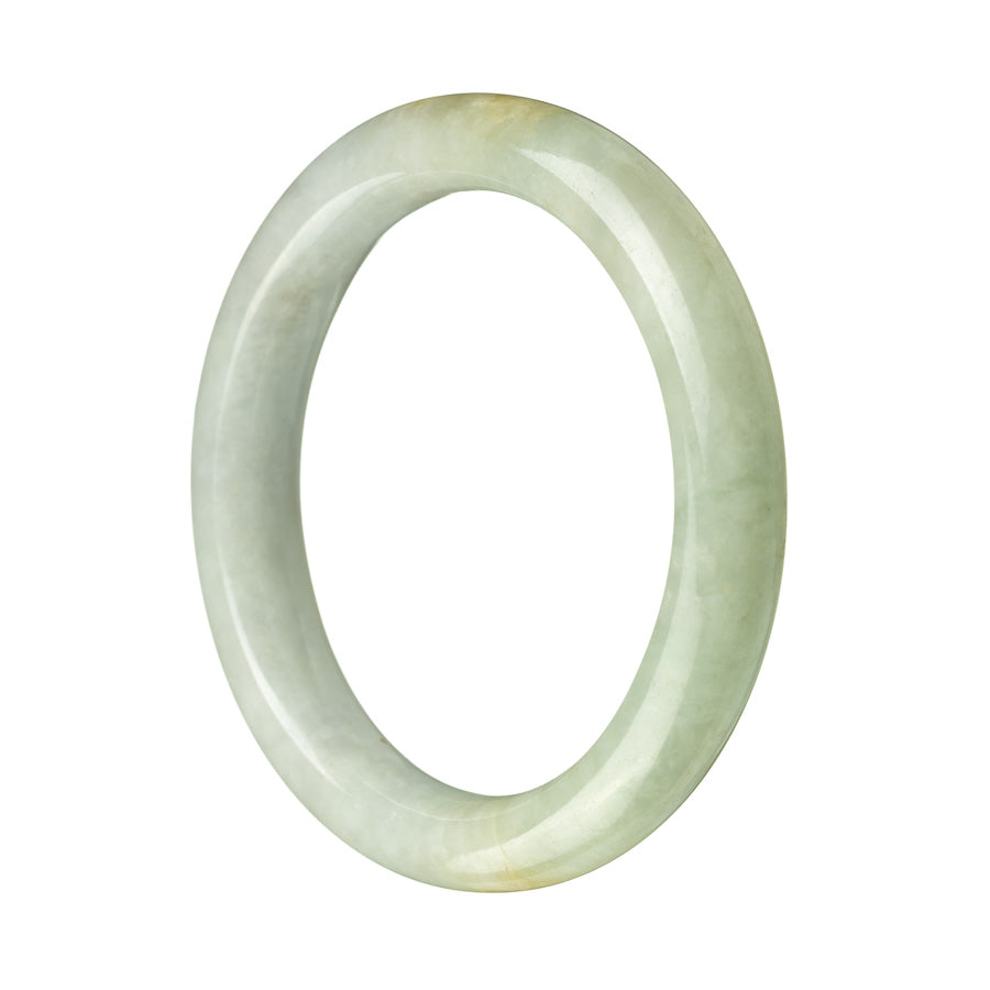 A close-up image of an authentic Type A Green Jade Bracelet. The bracelet is made from 57mm semi-round jade beads, displaying its vibrant green color and smooth texture. The bracelet is designed by MAYS, a brand known for its high-quality jade jewelry.