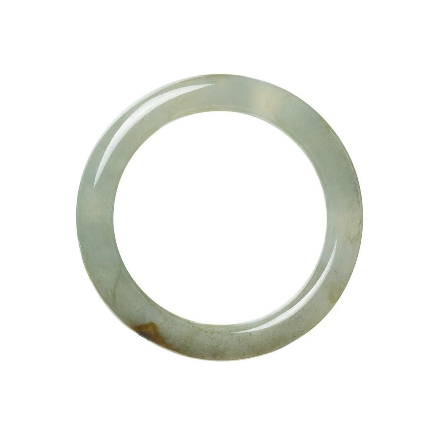 Image of an authentic Grade A grey green jadeite bangle with a round shape, measuring 53mm in diameter. Sold by MAYS GEMS.