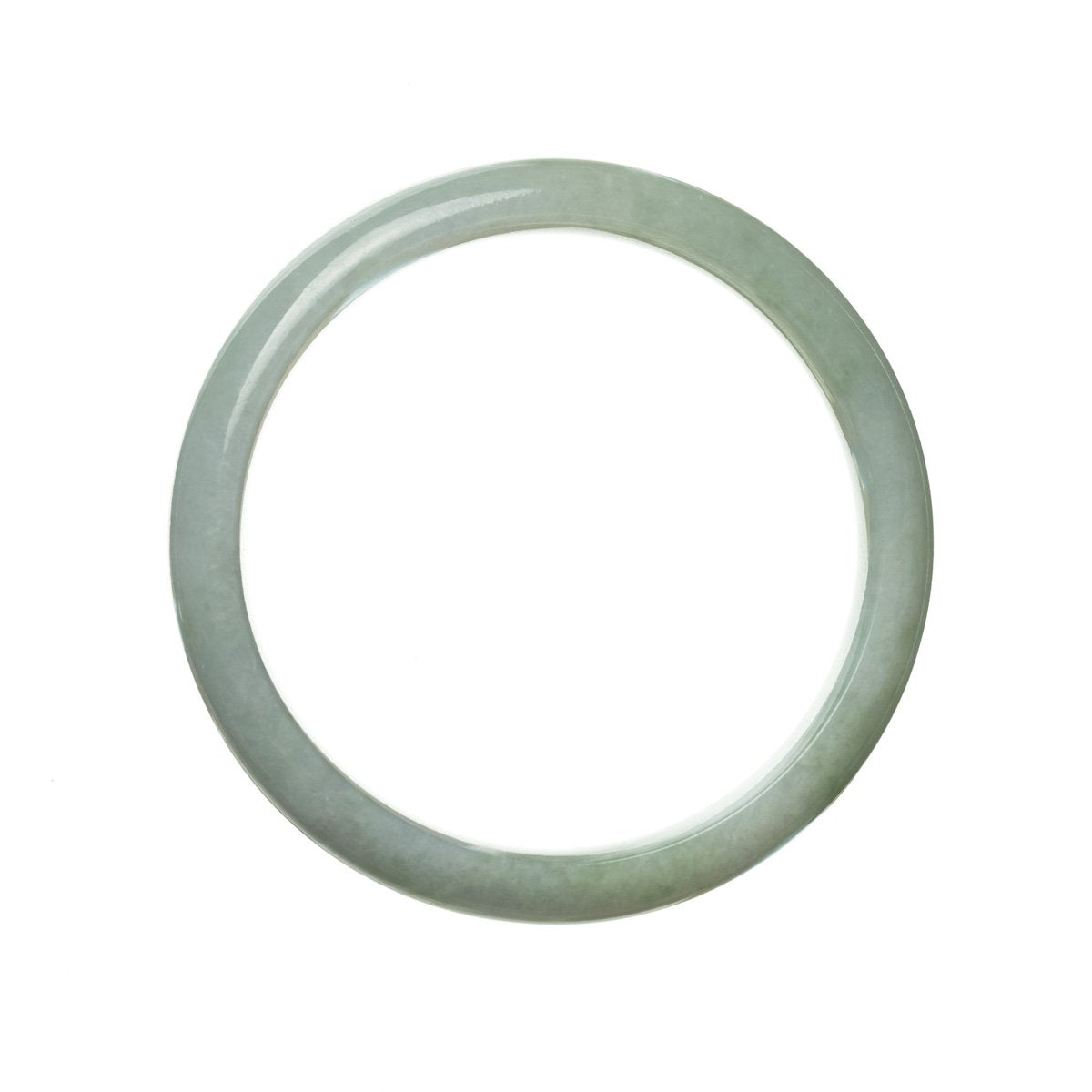 A genuine pale green jadeite bangle with a half moon shape, measuring 57mm. Perfect for adding a touch of elegance to any outfit.