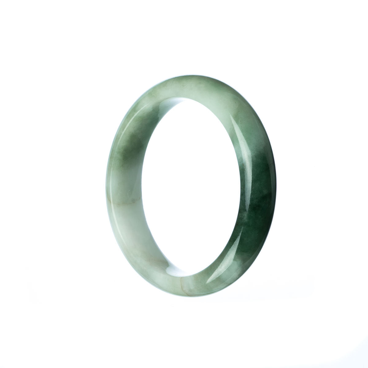 A beautiful half-moon shaped pale green Burma jade bangle, perfect for children.