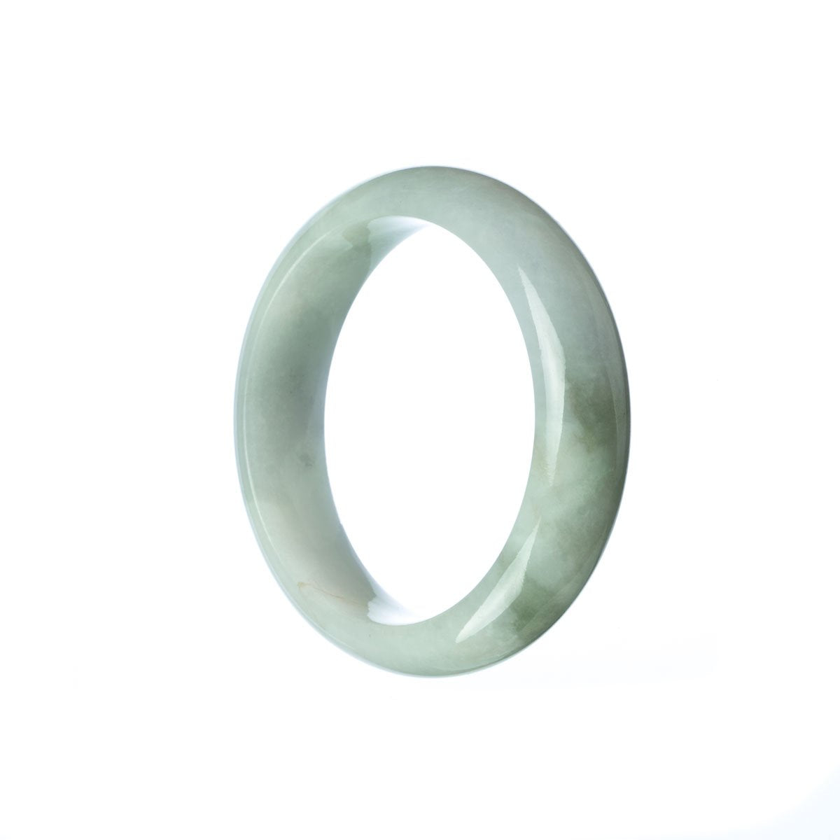 A half-moon shaped untreated pale green jadeite bangle designed for children, sourced from MAYS GEMS.
