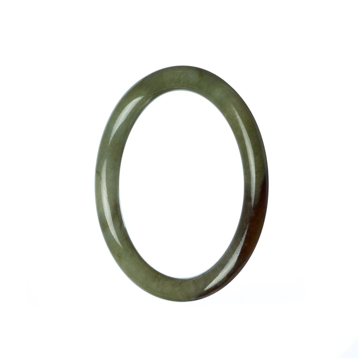 A small green and brown traditional jade bracelet, certified Grade A, with a 52mm size. Sold by MAYS™.