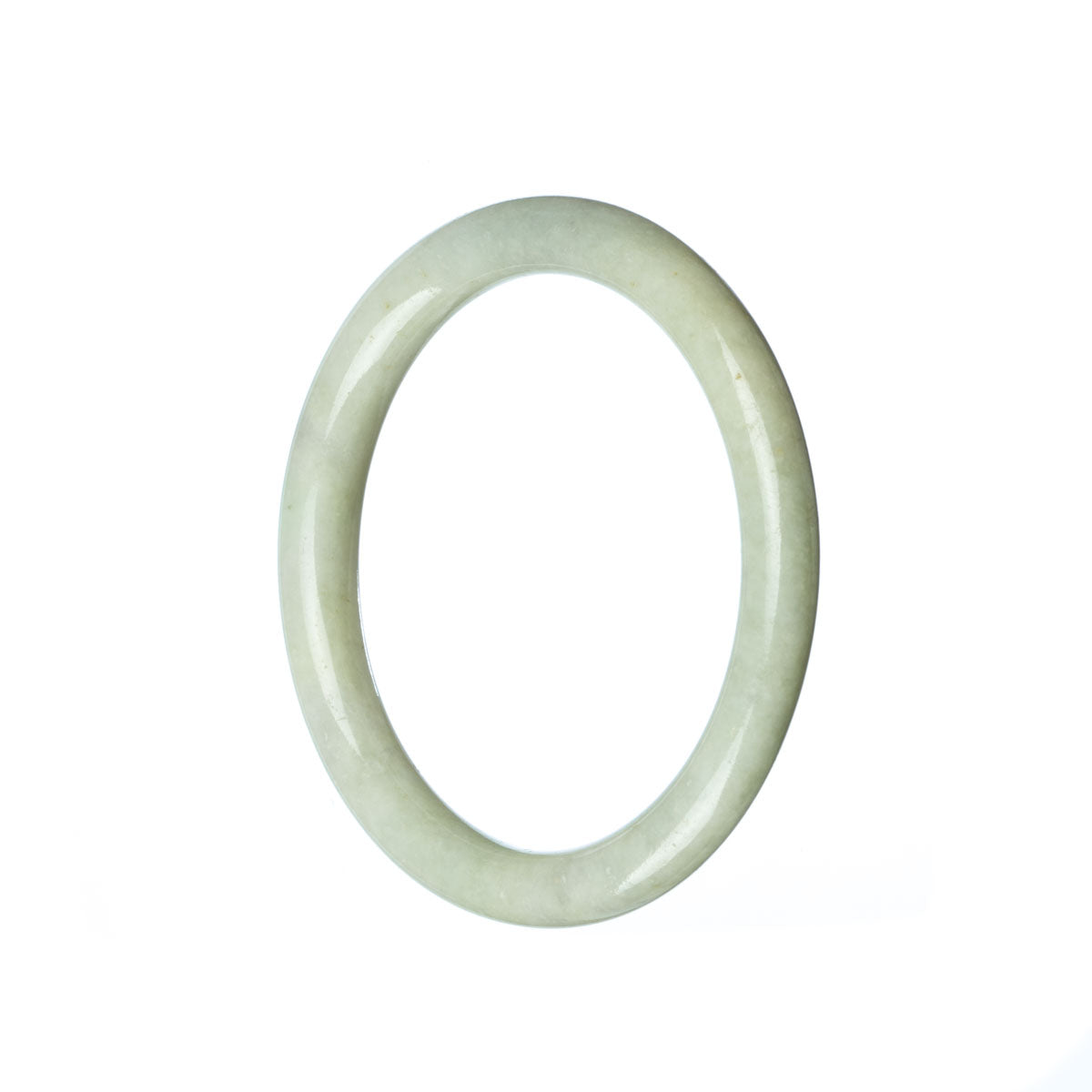 A small, round Type A Green Burmese Jade bangle with a diameter of 53mm, offered by MAYS GEMS.