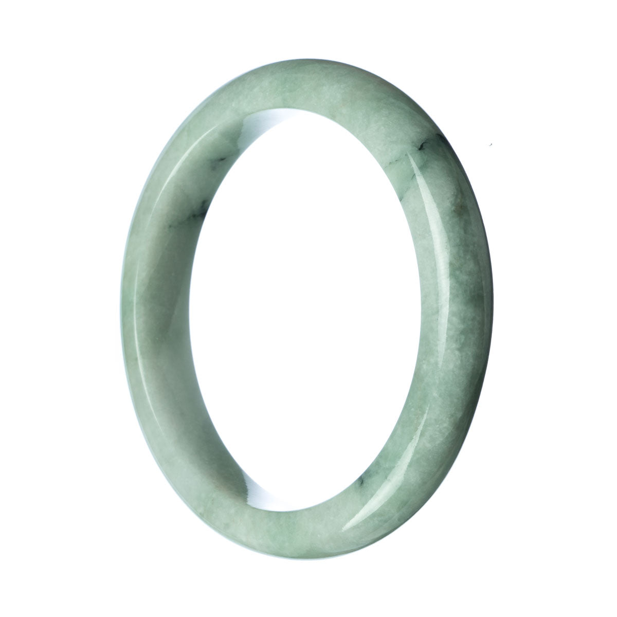 A pale green Burma jade bangle bracelet with a 64mm semi-round shape.