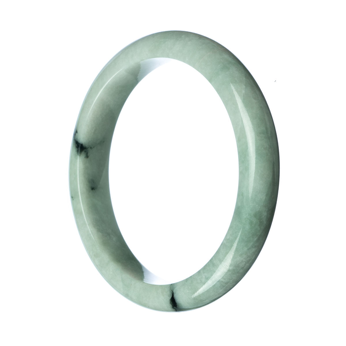 A pale green Burmese jade bracelet, made of high-quality Grade A jade. The bracelet is 64mm in size and has a semi-round shape. Crafted with authenticity and precision, it is a stunning piece of jewelry by MAYS™.