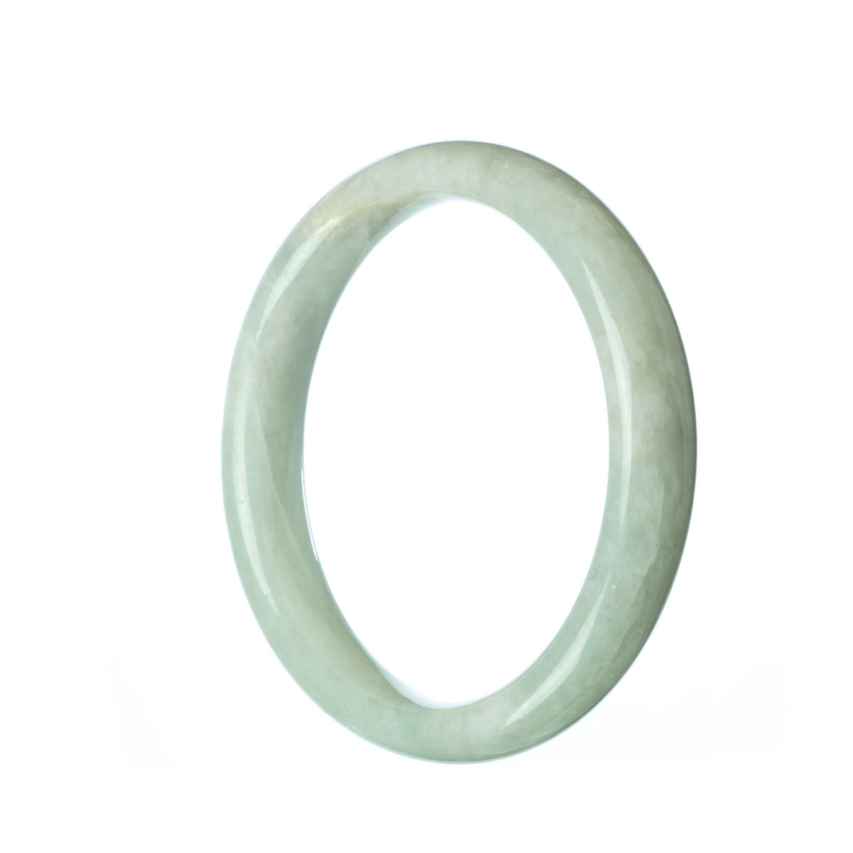 A beautiful green jade bangle with a semi-round shape, measuring 58mm in size. Exquisite craftsmanship and genuine grade A jade make this piece a stunning addition to any jewelry collection.