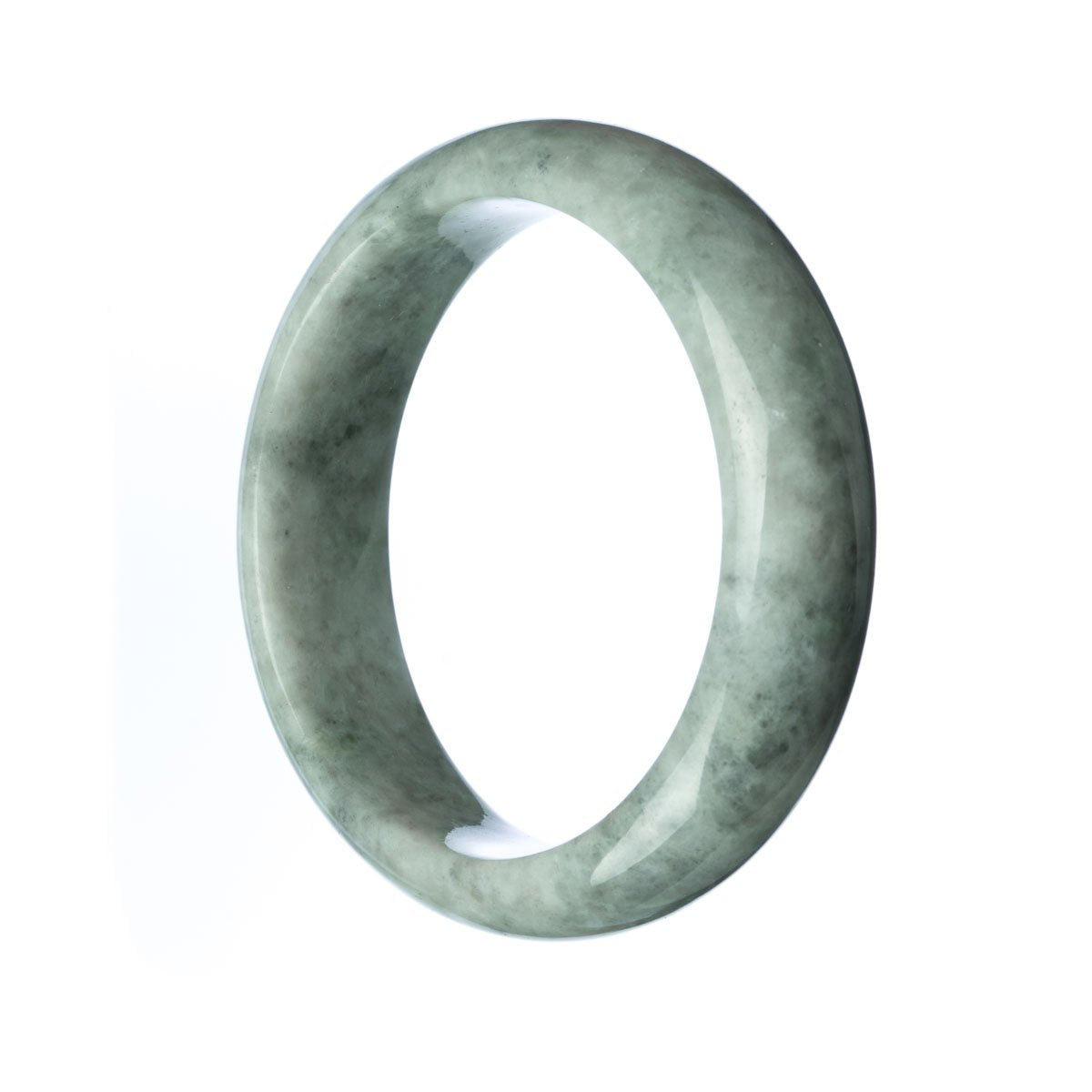 A half moon shaped grey jade bracelet with a smooth surface and a genuine grade A quality.