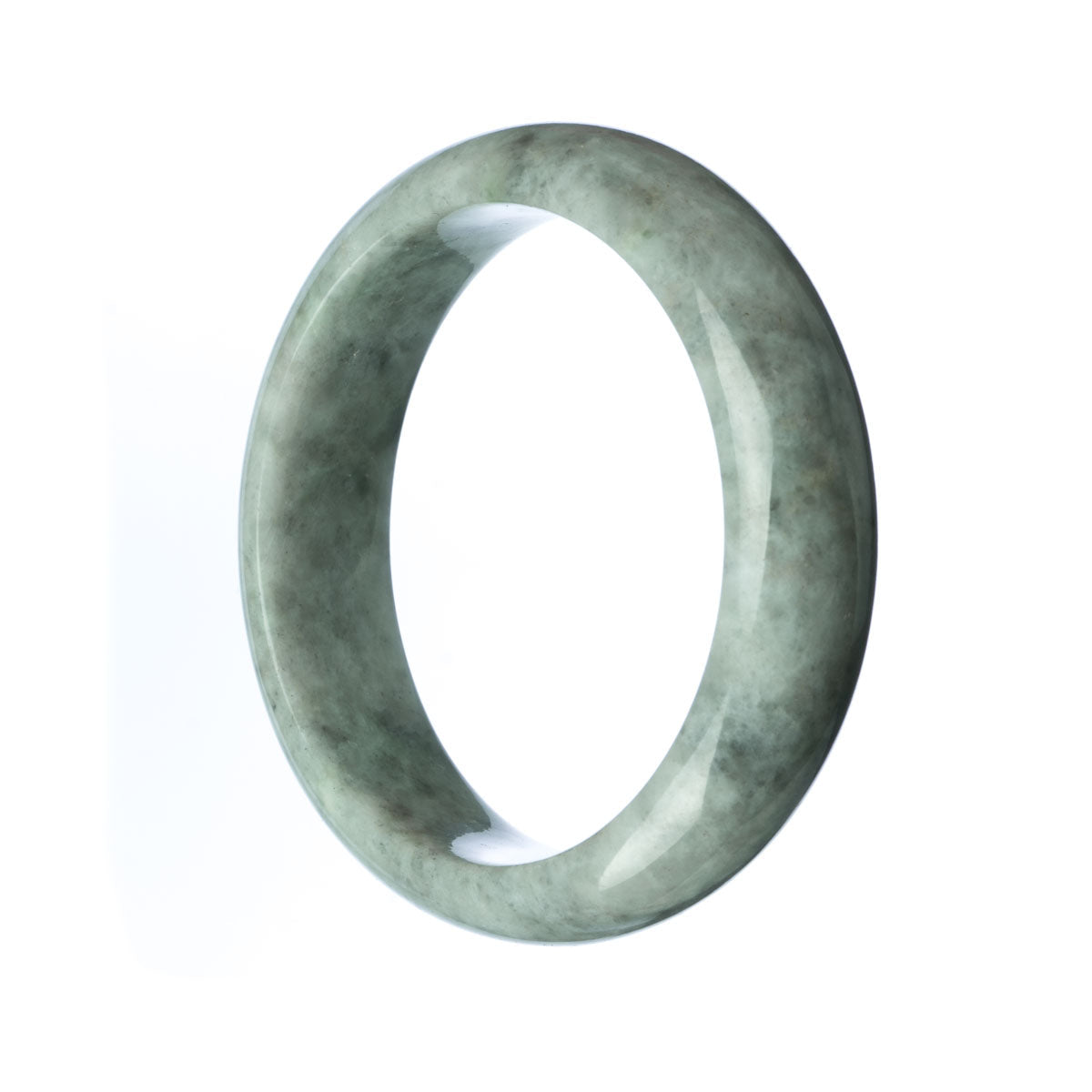 A stunning grey Burmese jade bangle bracelet with a half moon shape, crafted with high-quality grade A jade. Perfect for adding a touch of elegance to any outfit.