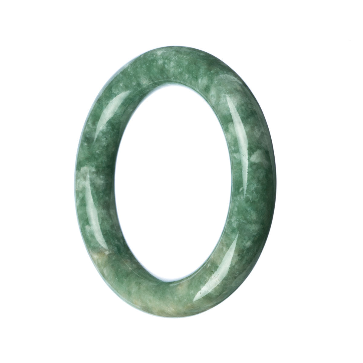 A round, 57mm certified Grade A Green Burmese Jade bangle bracelet from MAYS.