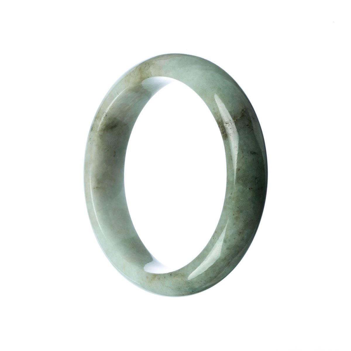 A beautiful grey green jadeite bangle bracelet with a unique half moon shape measuring 59mm.