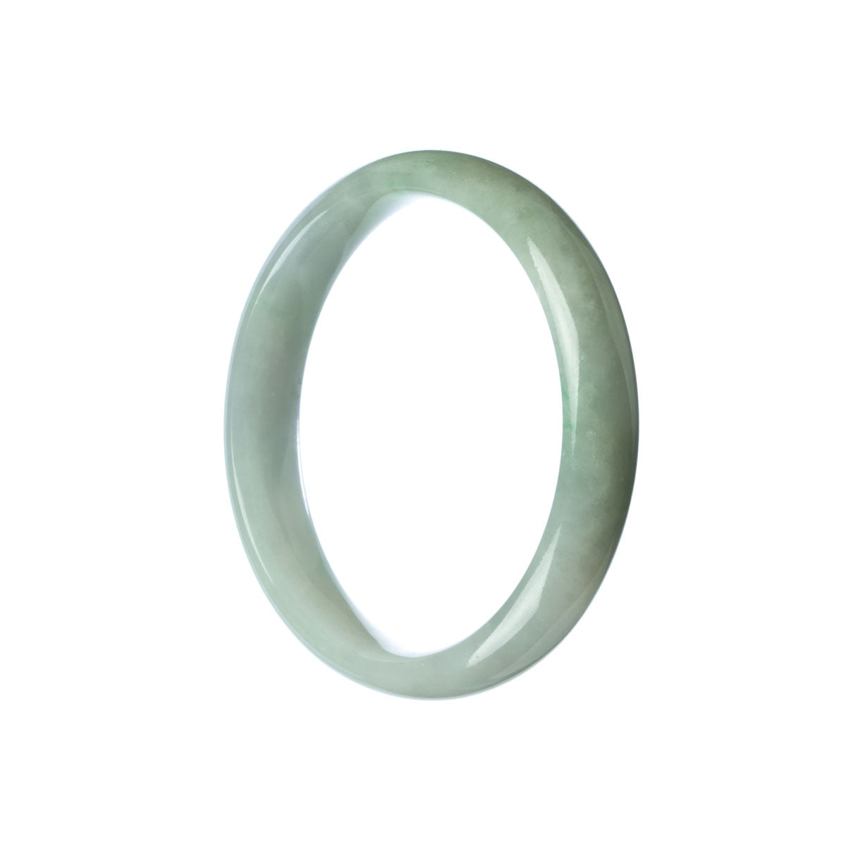 A beautiful green Burmese jade bangle bracelet with a half moon shape, authentic Grade A quality.